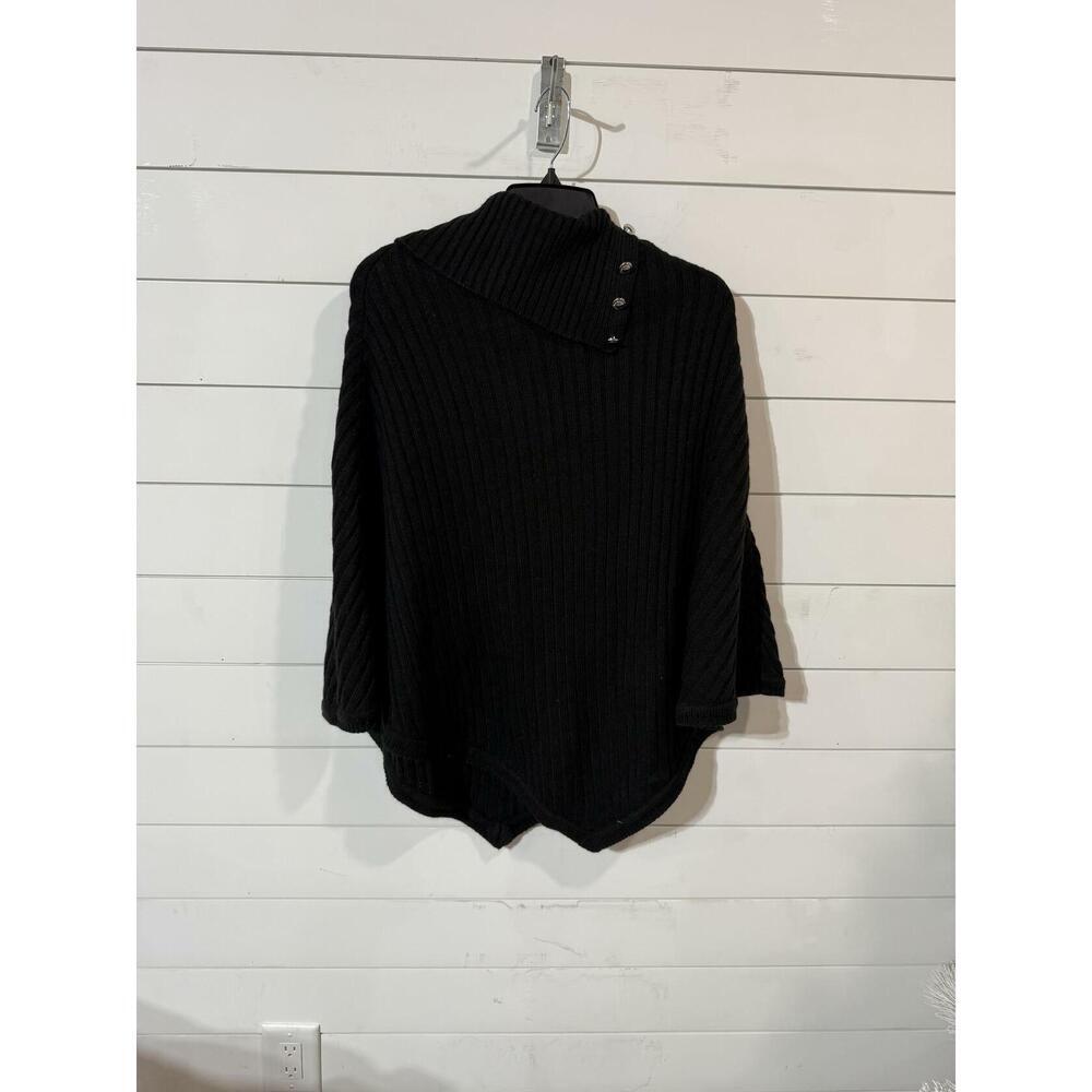 Michael Kors Women's Black Wide Rib Button Turtleneck Poncho One Size - Picture 5 of 7